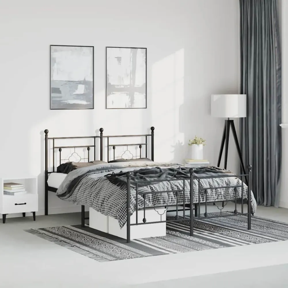 Bedframe met hoofd- en voeteneinde metaal zwart 150x200 cm