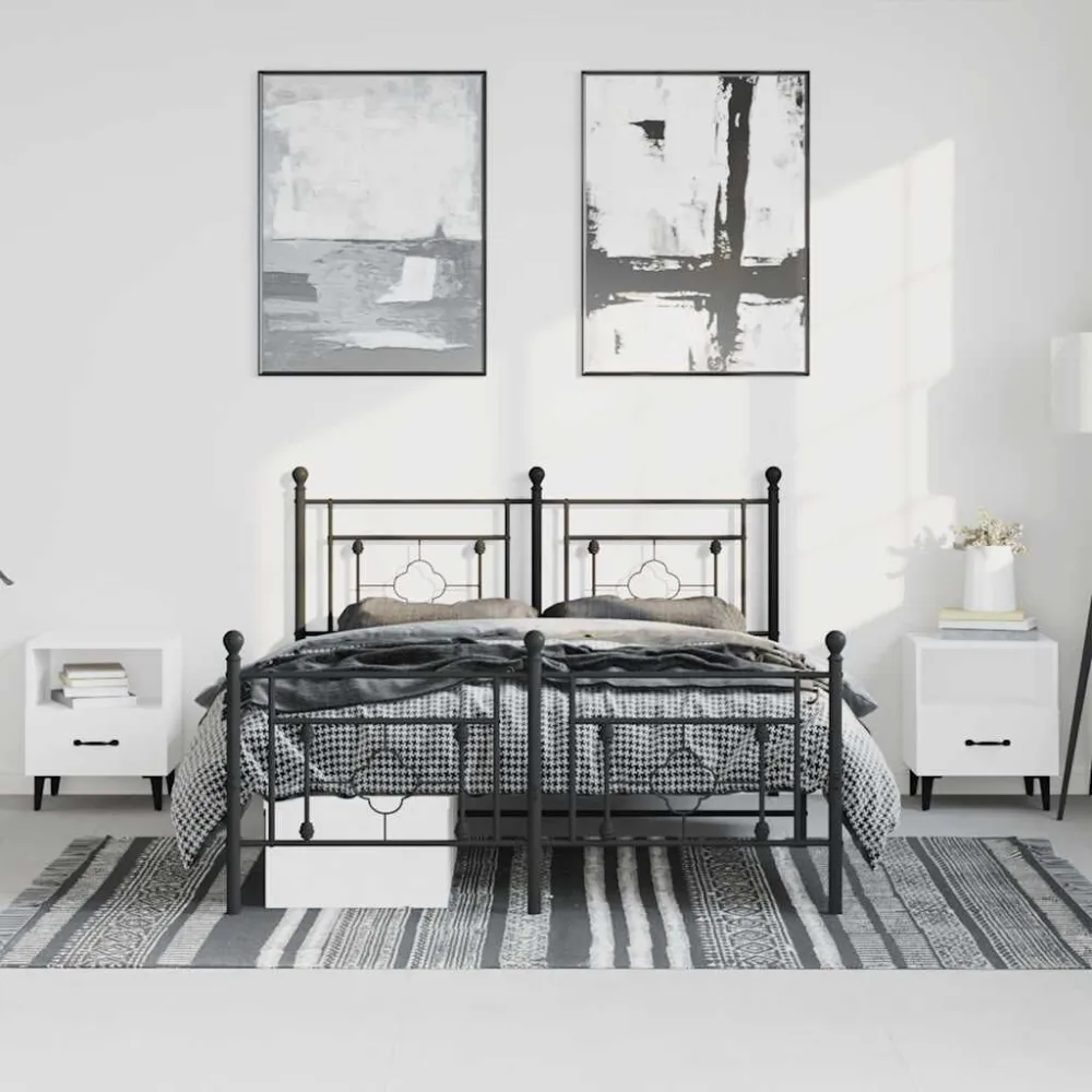 Bedframe met hoofd- en voeteneinde metaal zwart 150x200 cm