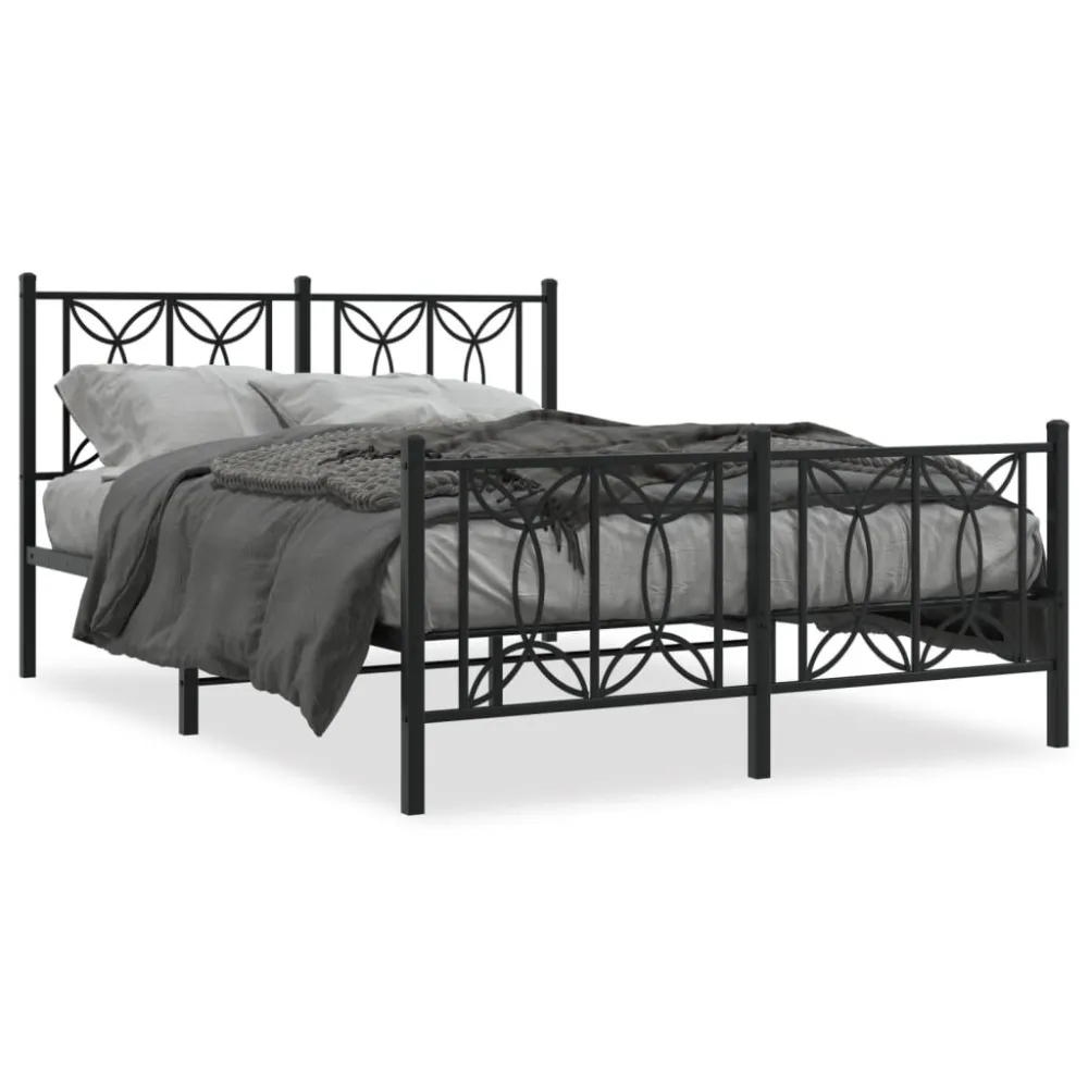 Bedframe met hoofd- en voeteneinde metaal zwart 135x190 cm