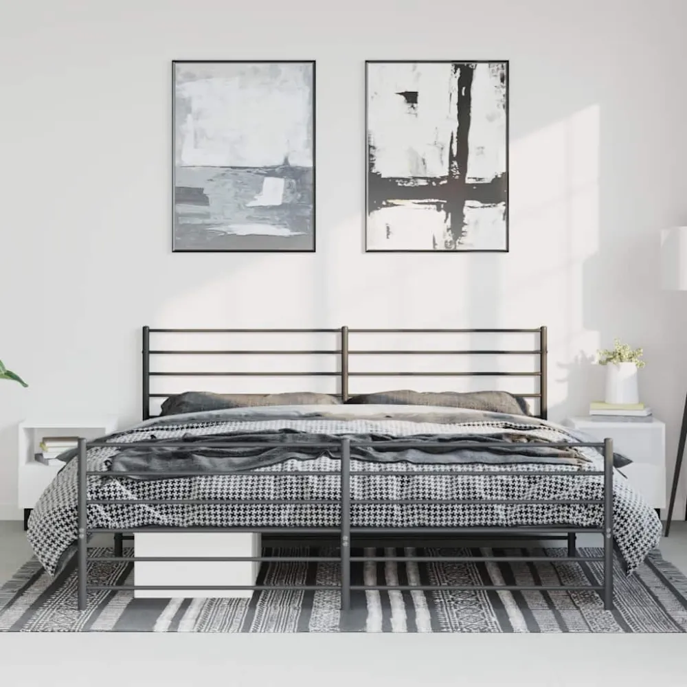 Bedframe met hoofd- en voeteneinde metaal zwart 183x213 cm