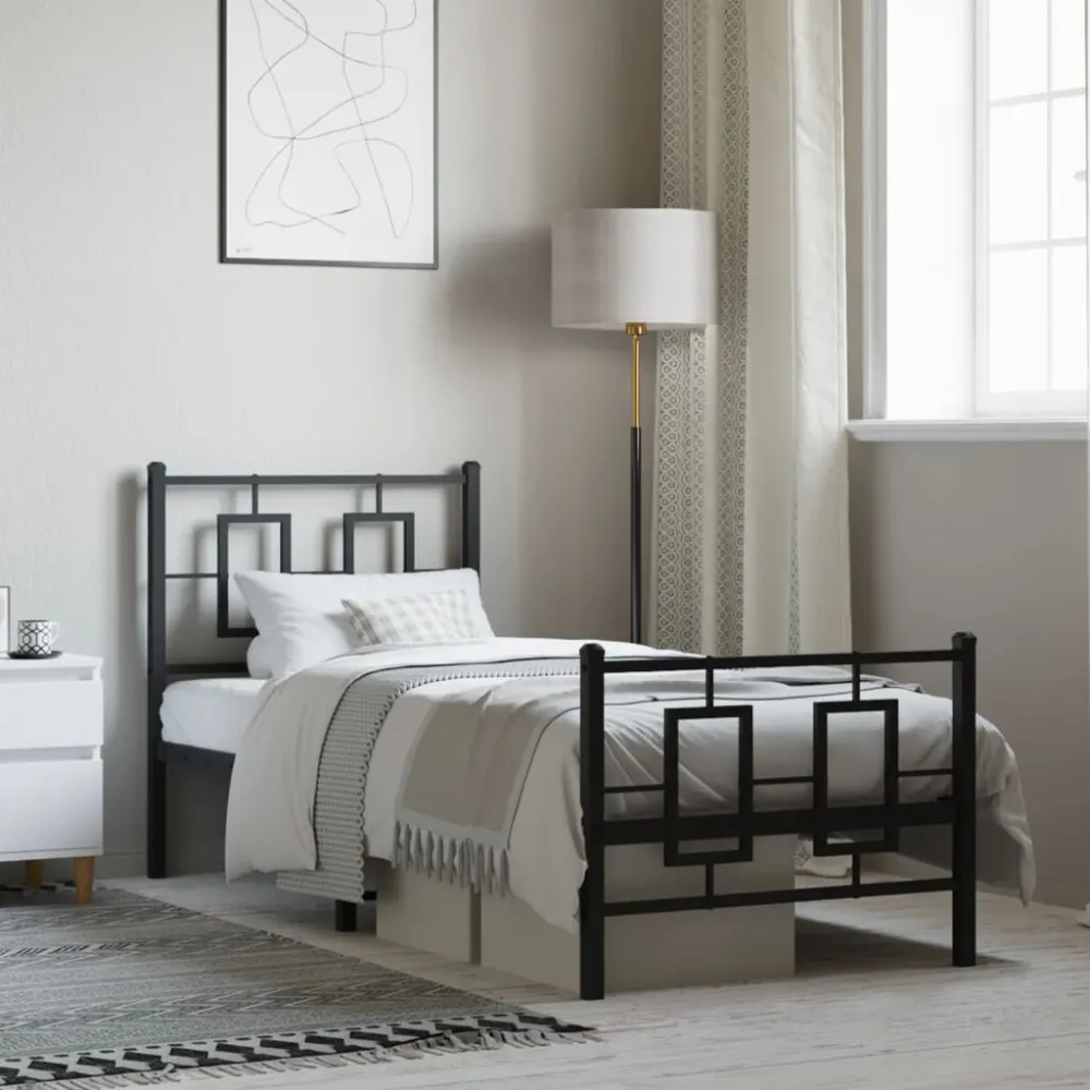 Bedframe met hoofd- en voeteneinde metaal zwart 75x190 cm