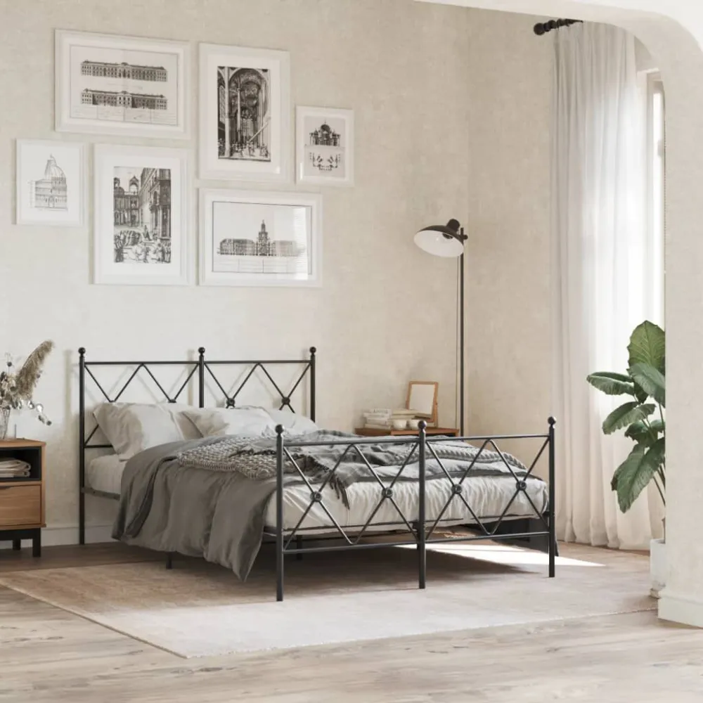Bedframe met hoofd- en voeteneinde metaal zwart 120x200 cm
