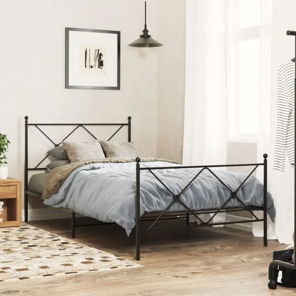 Bedframe met hoofd- en voeteneinde metaal zwart 107x203 cm