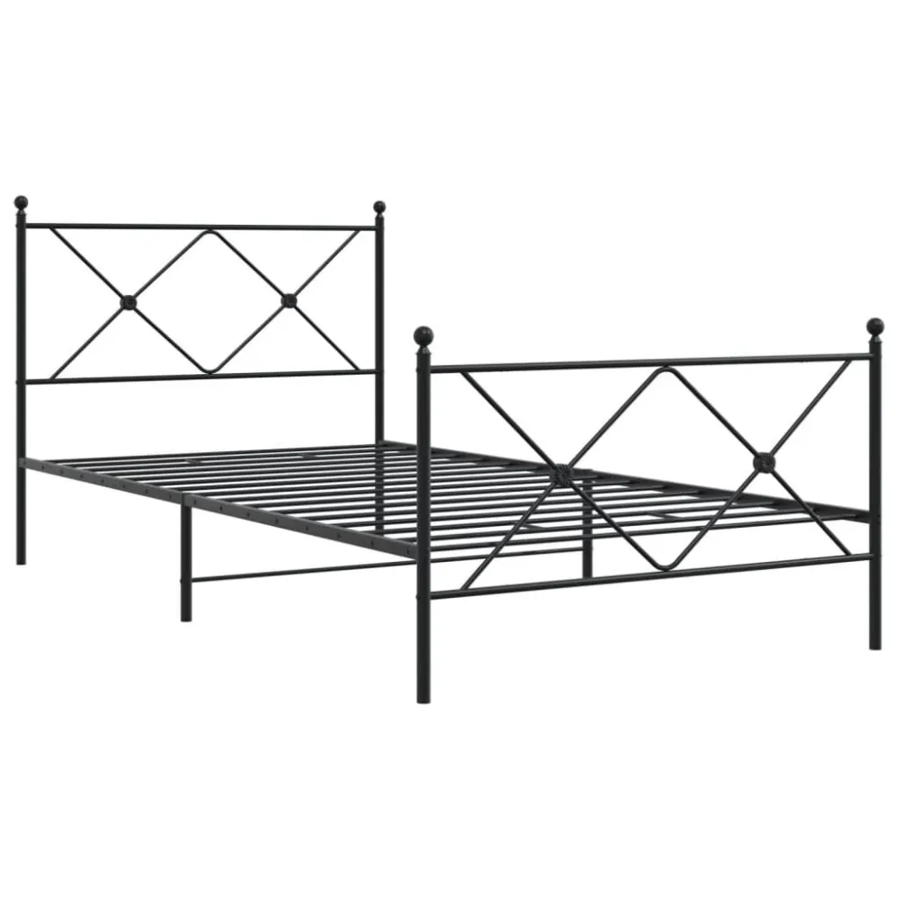 Bedframe met hoofd- en voeteneinde metaal zwart 107x203 cm