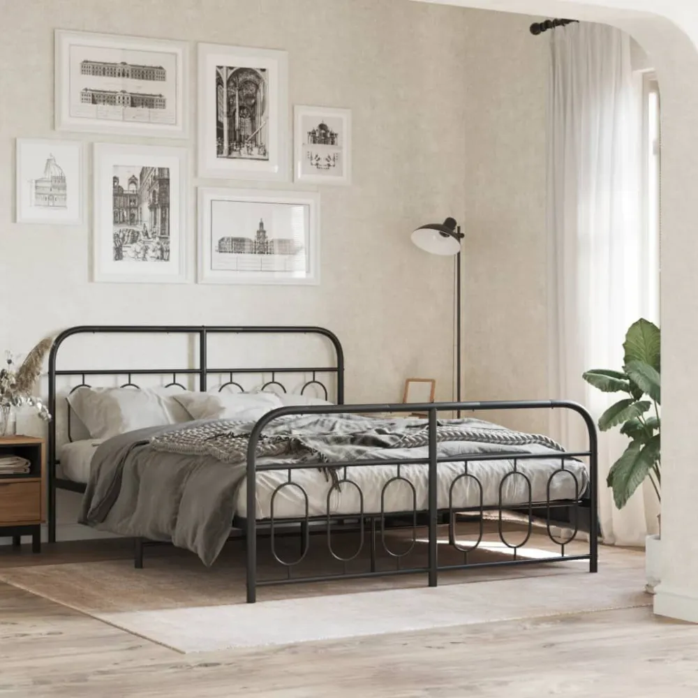 Bedframe met hoofd- en voeteneinde metaal zwart 135x190 cm