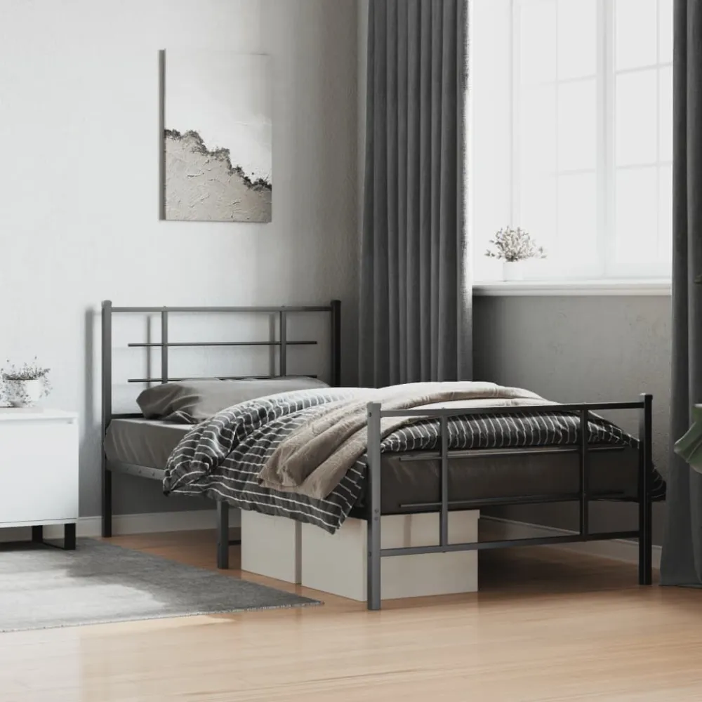 Bedframe met hoofd- en voeteneinde metaal zwart 107x203 cm