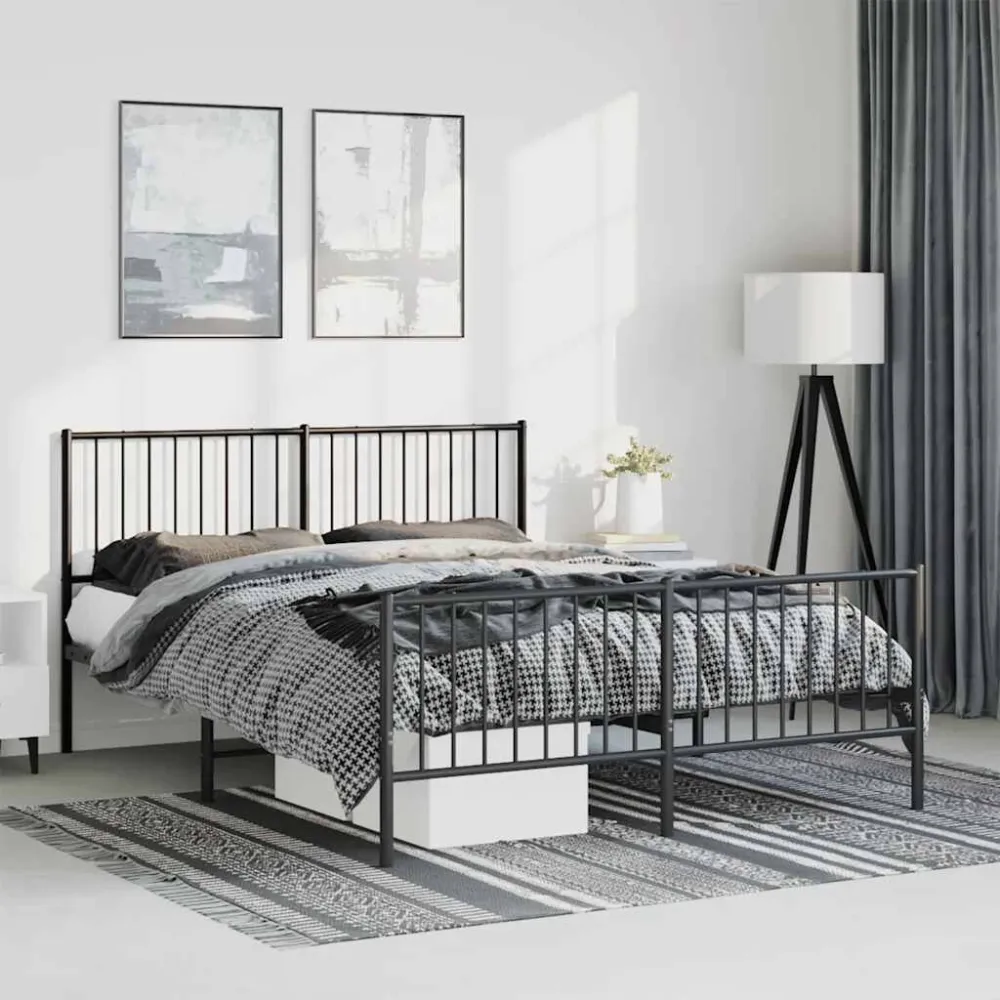 Bedframe met hoofd- en voeteneinde metaal zwart 135x190 cm