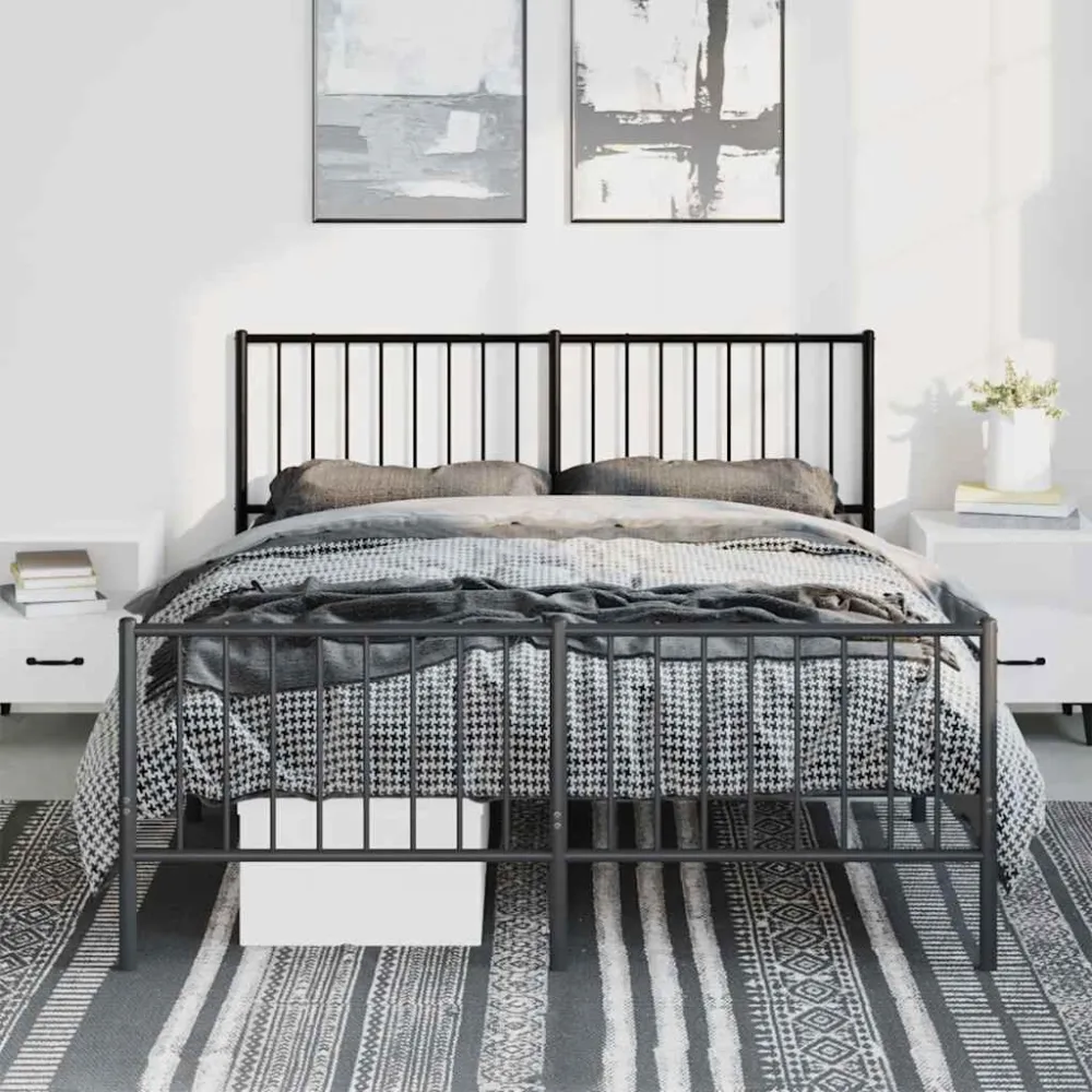 Bedframe met hoofd- en voeteneinde metaal zwart 135x190 cm