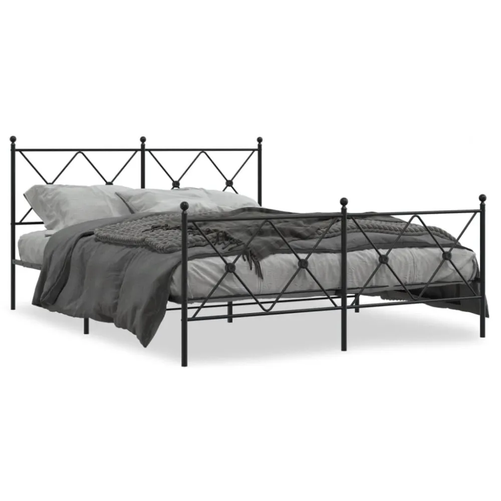Bedframe met hoofd- en voeteneinde metaal zwart 150x200 cm