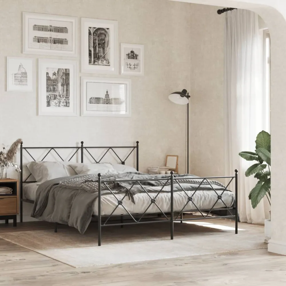 Bedframe met hoofd- en voeteneinde metaal zwart 150x200 cm