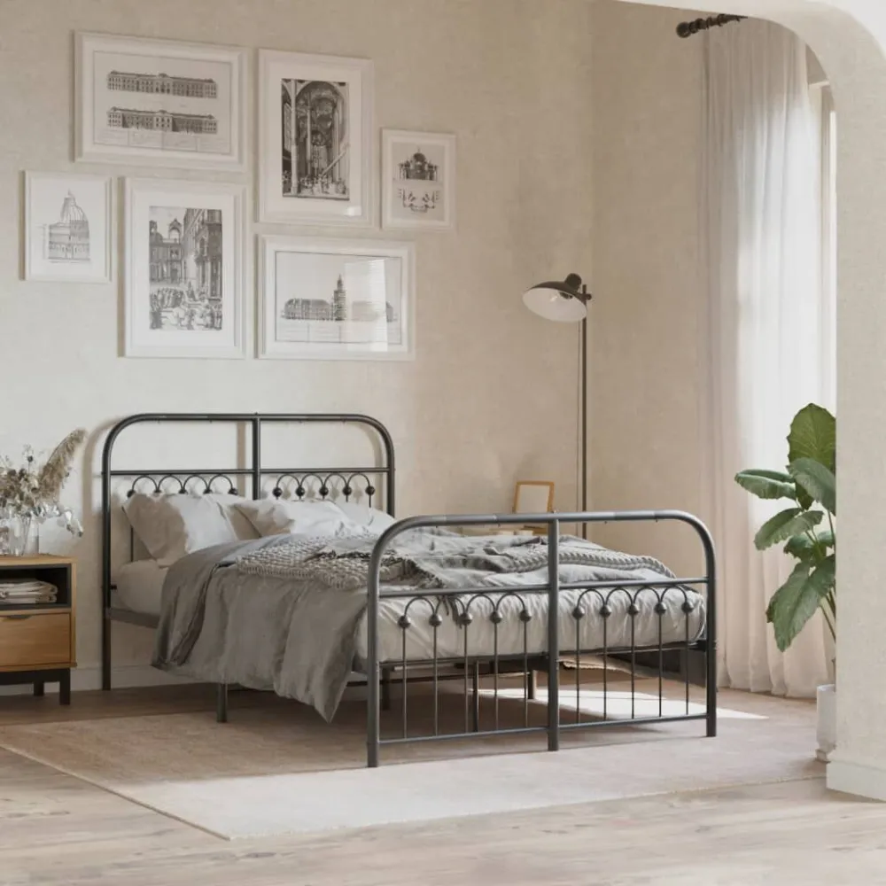 Bedframe met hoofd- en voeteneinde metaal zwart 120x200 cm