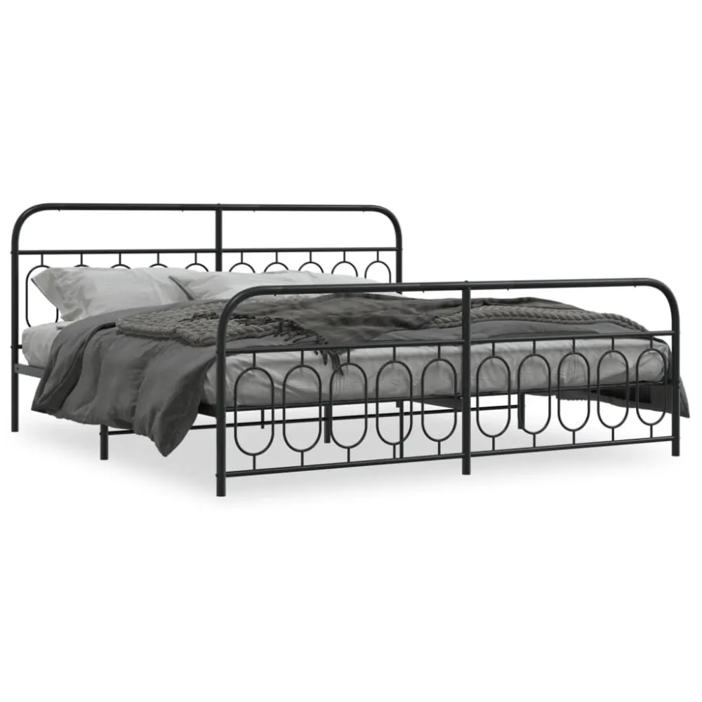 Bedframe met hoofd- en voeteneinde metaal zwart 200x200 cm