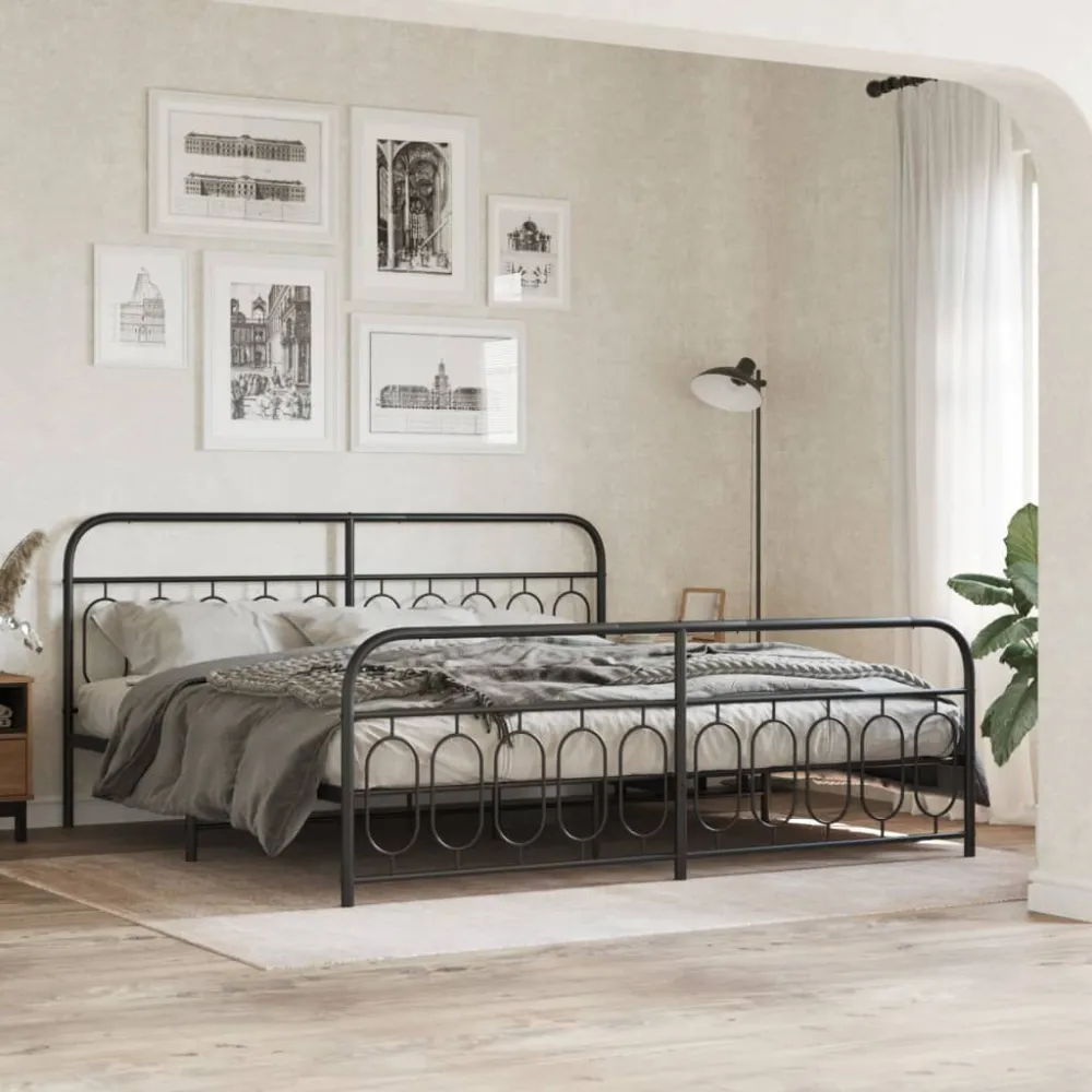 Bedframe met hoofd- en voeteneinde metaal zwart 200x200 cm