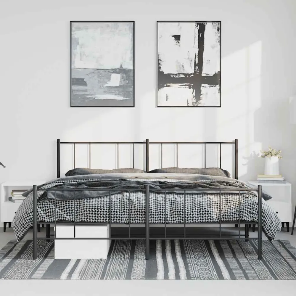 Bedframe met hoofd- en voeteneinde metaal zwart 193x203 cm