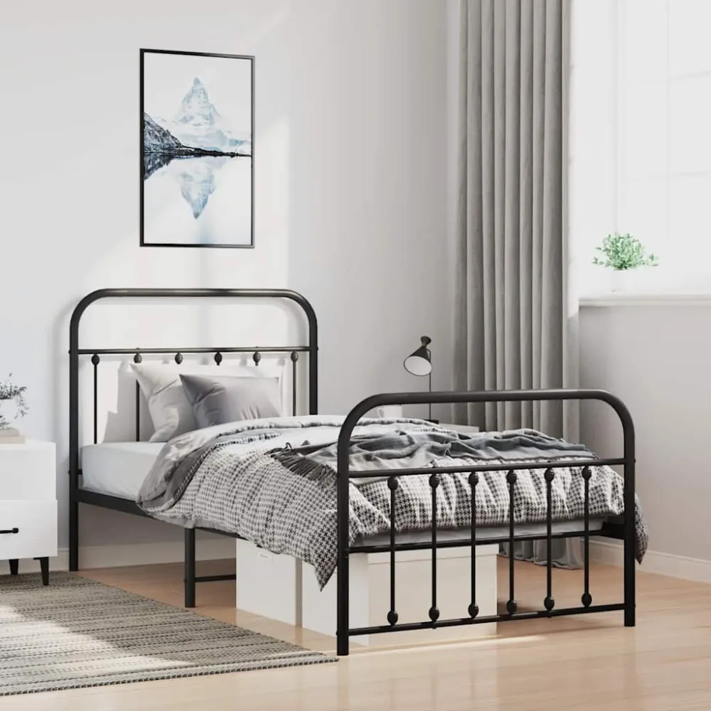 Bedframe met hoofd- en voeteneinde metaal zwart 100x200 cm