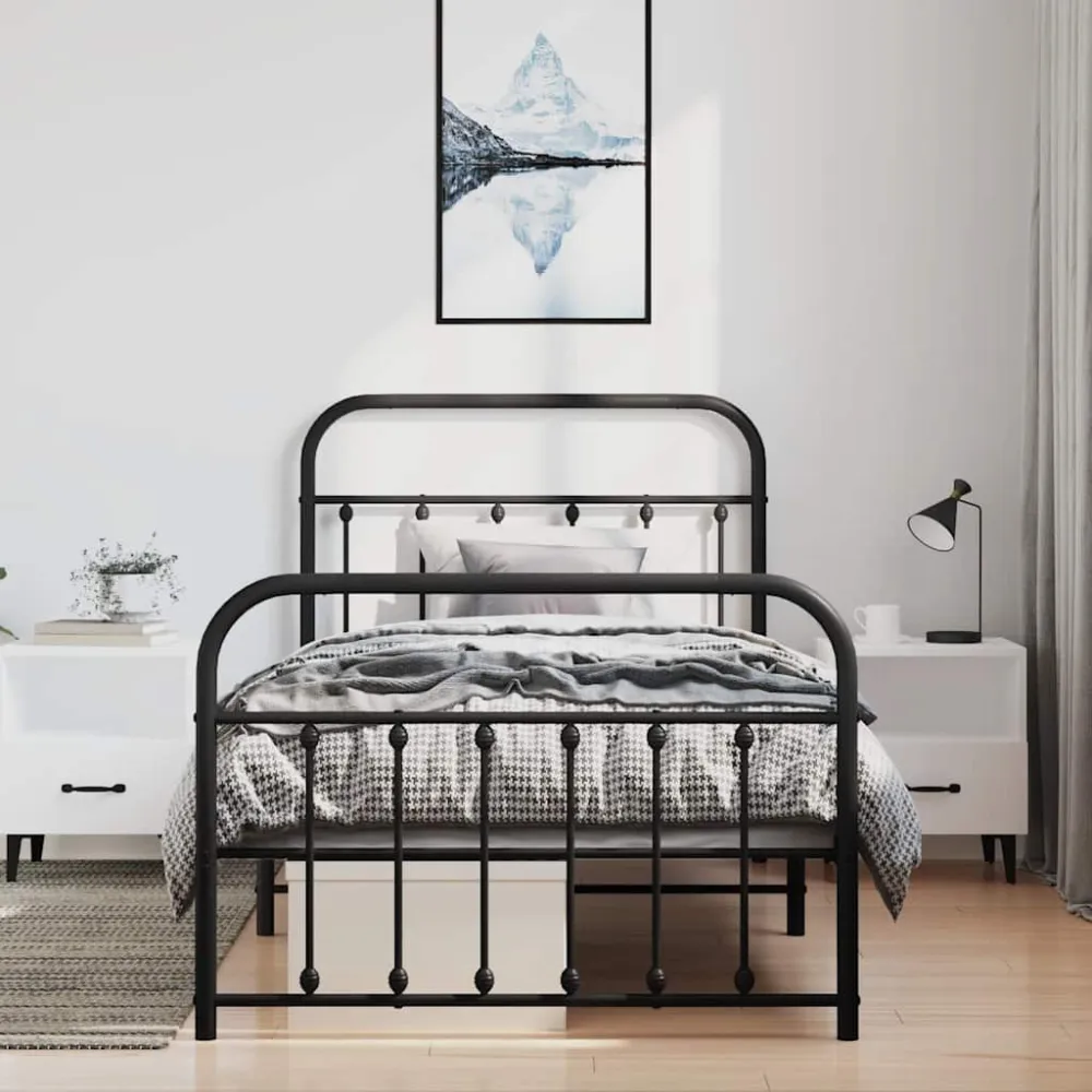 Bedframe met hoofd- en voeteneinde metaal zwart 100x200 cm