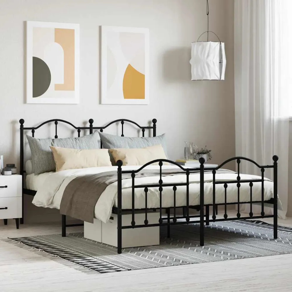 Bedframe met hoofd- en voeteneinde metaal zwart 140x190 cm