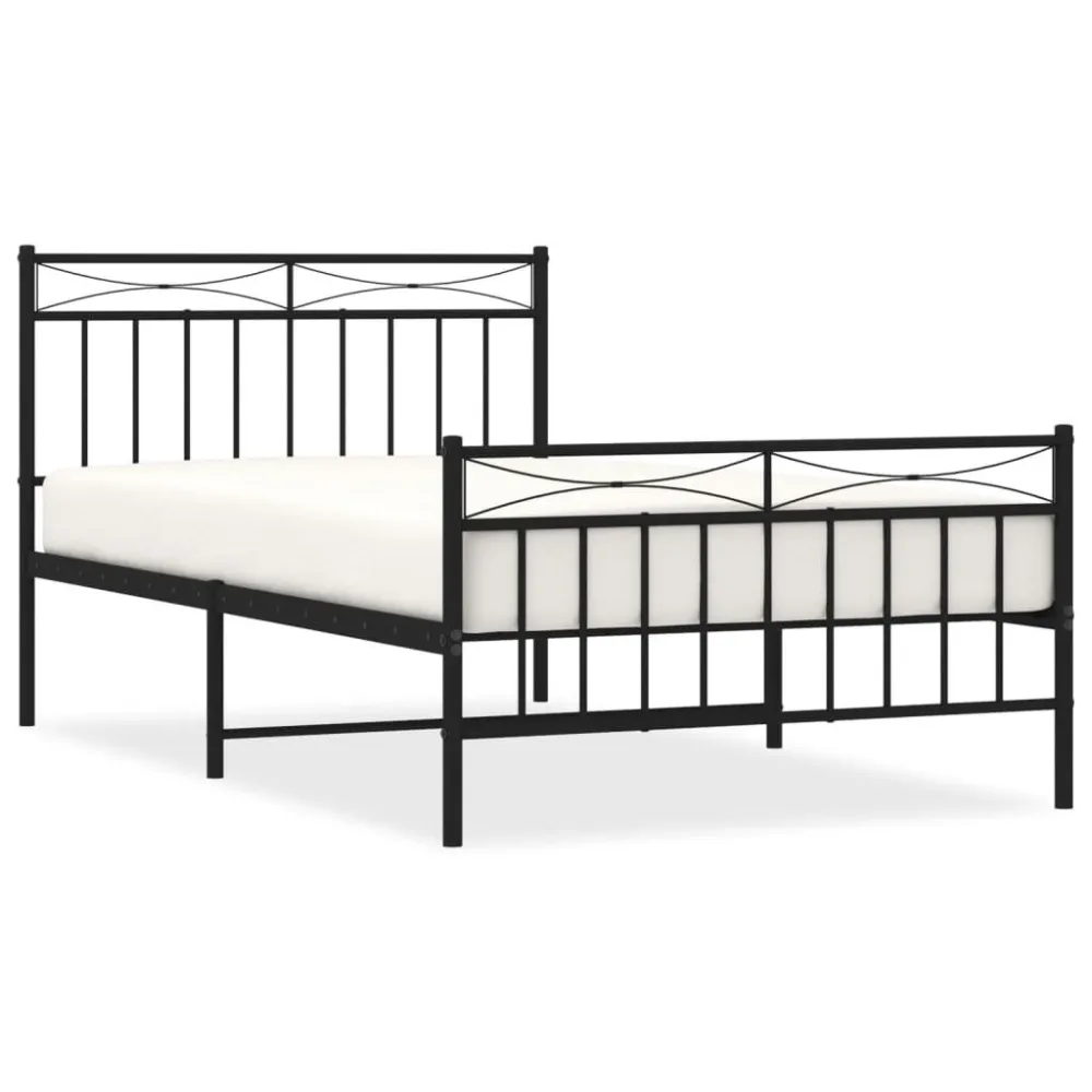 Bedframe met hoofd- en voeteneinde metaal zwart 107x203 cm