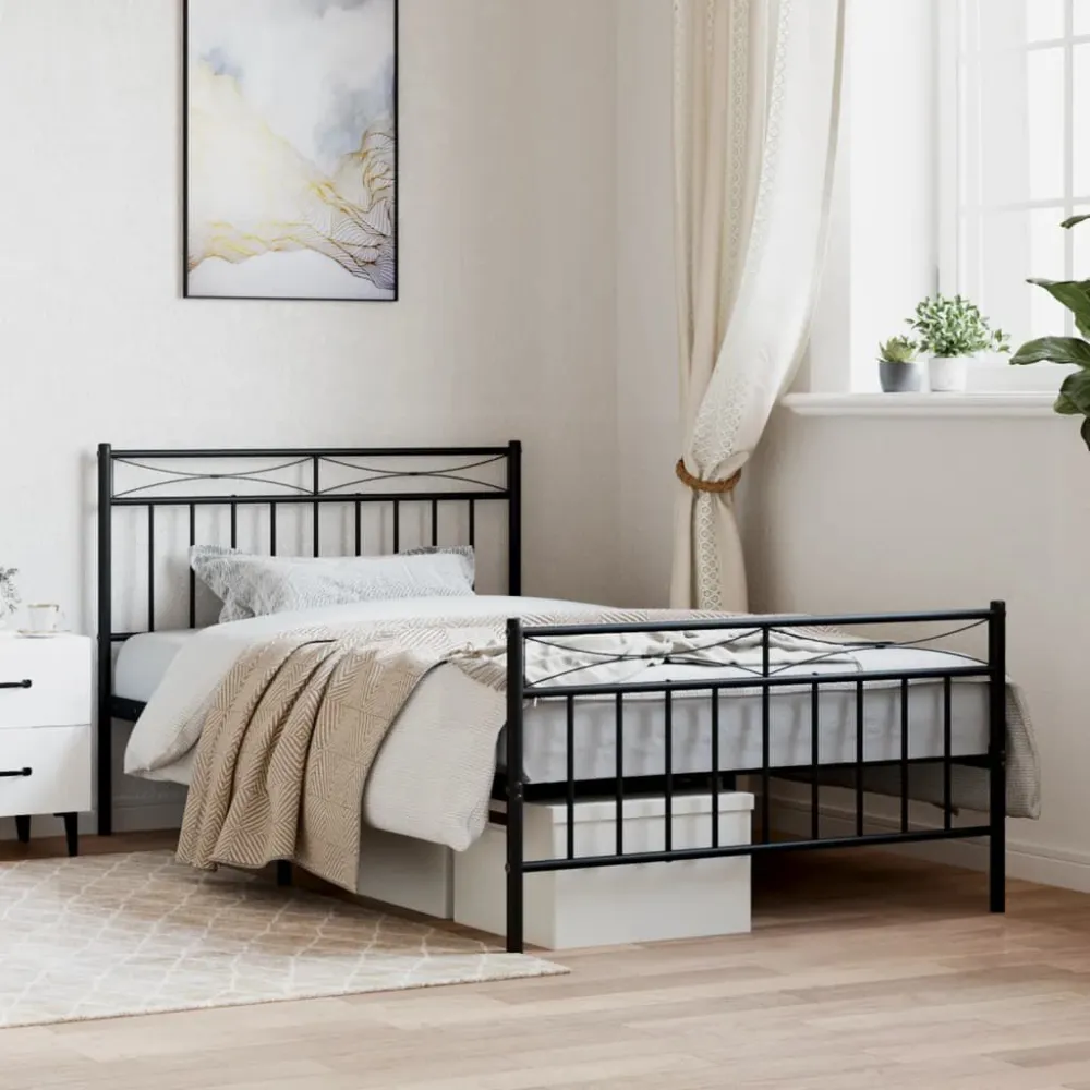 Bedframe met hoofd- en voeteneinde metaal zwart 107x203 cm