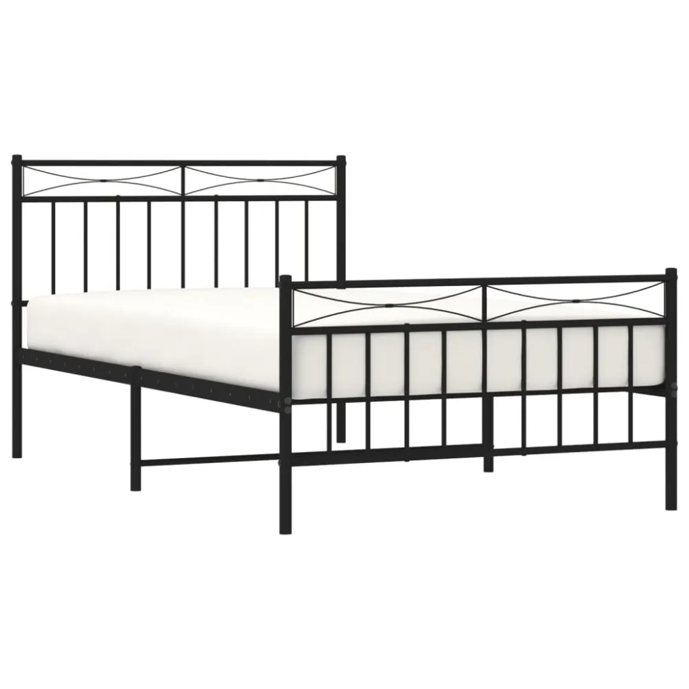 Bedframe met hoofd- en voeteneinde metaal zwart 107x203 cm