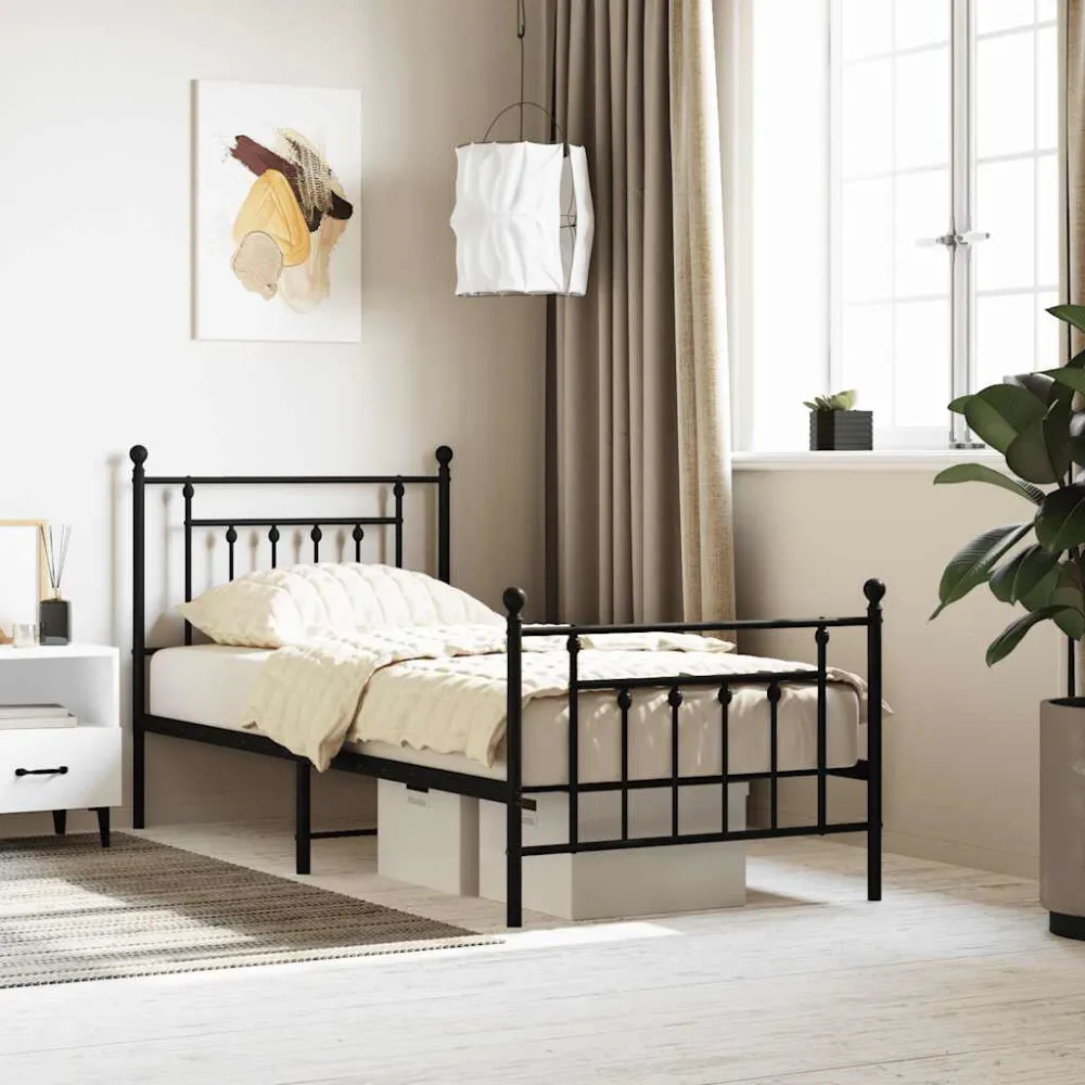 Bedframe met hoofd- en voeteneinde metaal zwart 90x190 cm
