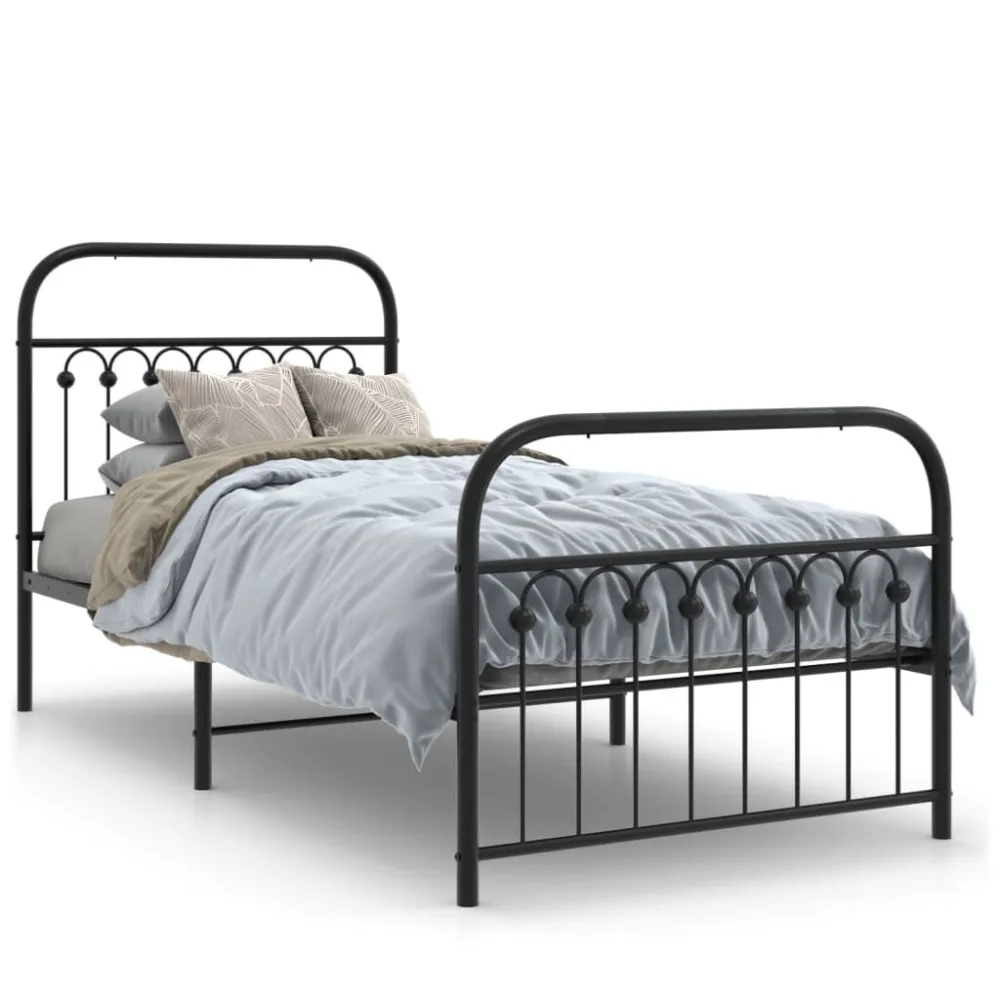 Bedframe met hoofd- en voeteneinde metaal zwart 90x200 cm