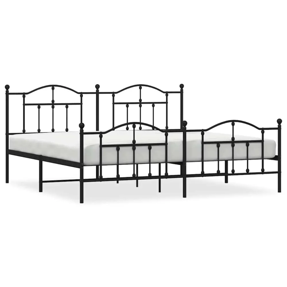 Bedframe met hoofd- en voeteneinde metaal zwart 200x200 cm