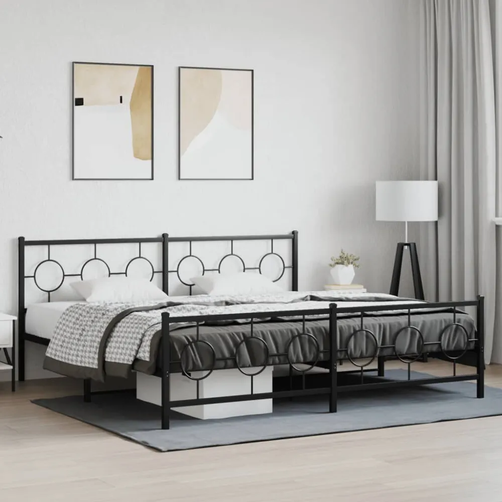 Bedframe met hoofd- en voeteneinde metaal zwart 200x200 cm