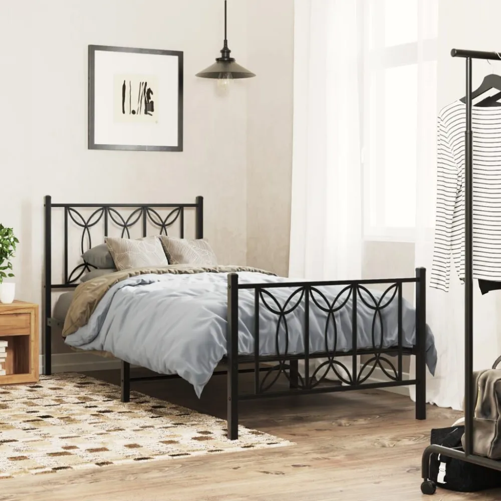 Bedframe met hoofd- en voeteneinde metaal zwart 90x200 cm