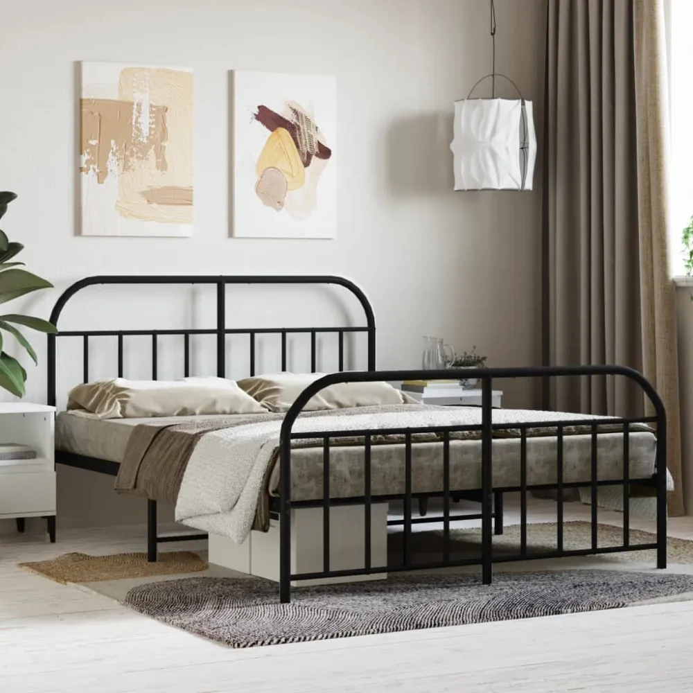 Bedframe met hoofd- en voeteneinde metaal zwart 140x200 cm