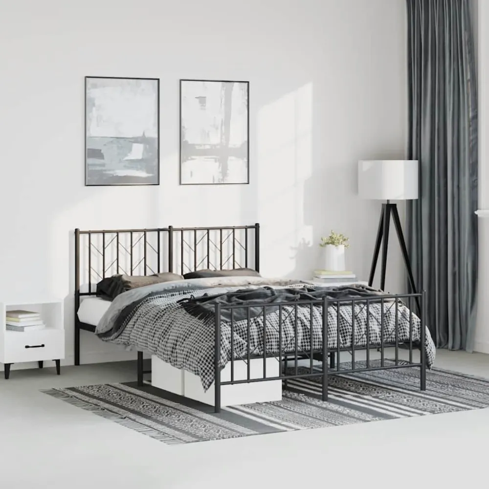 Bedframe met hoofd- en voeteneinde metaal zwart 150x200 cm
