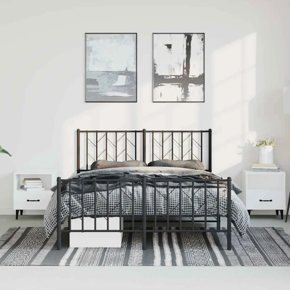Bedframe met hoofd- en voeteneinde metaal zwart 150x200 cm