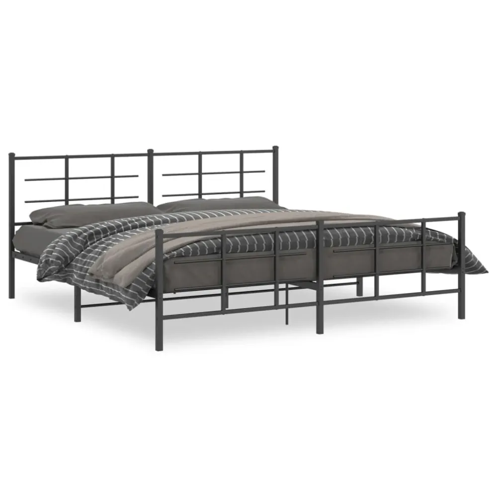 Bedframe met hoofd- en voeteneinde metaal zwart 200x200 cm