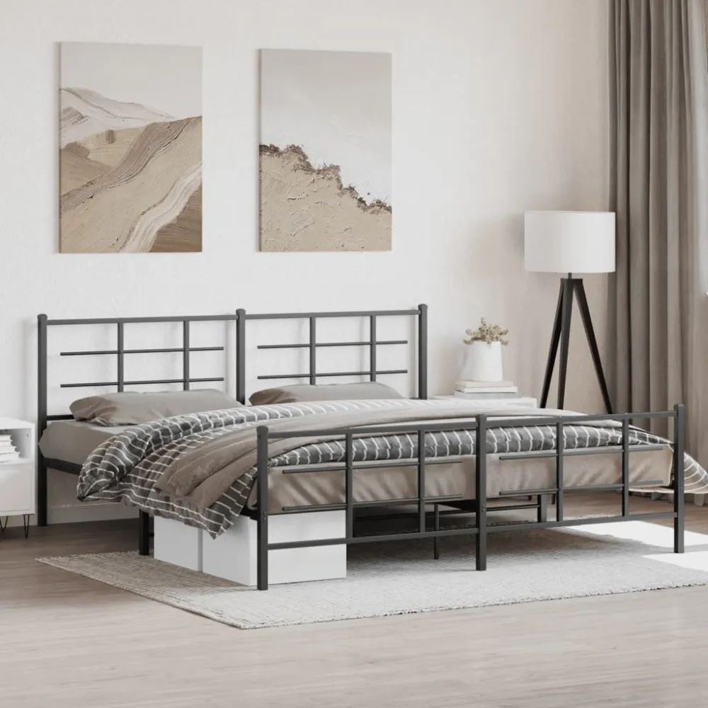 Bedframe met hoofd- en voeteneinde metaal zwart 200x200 cm