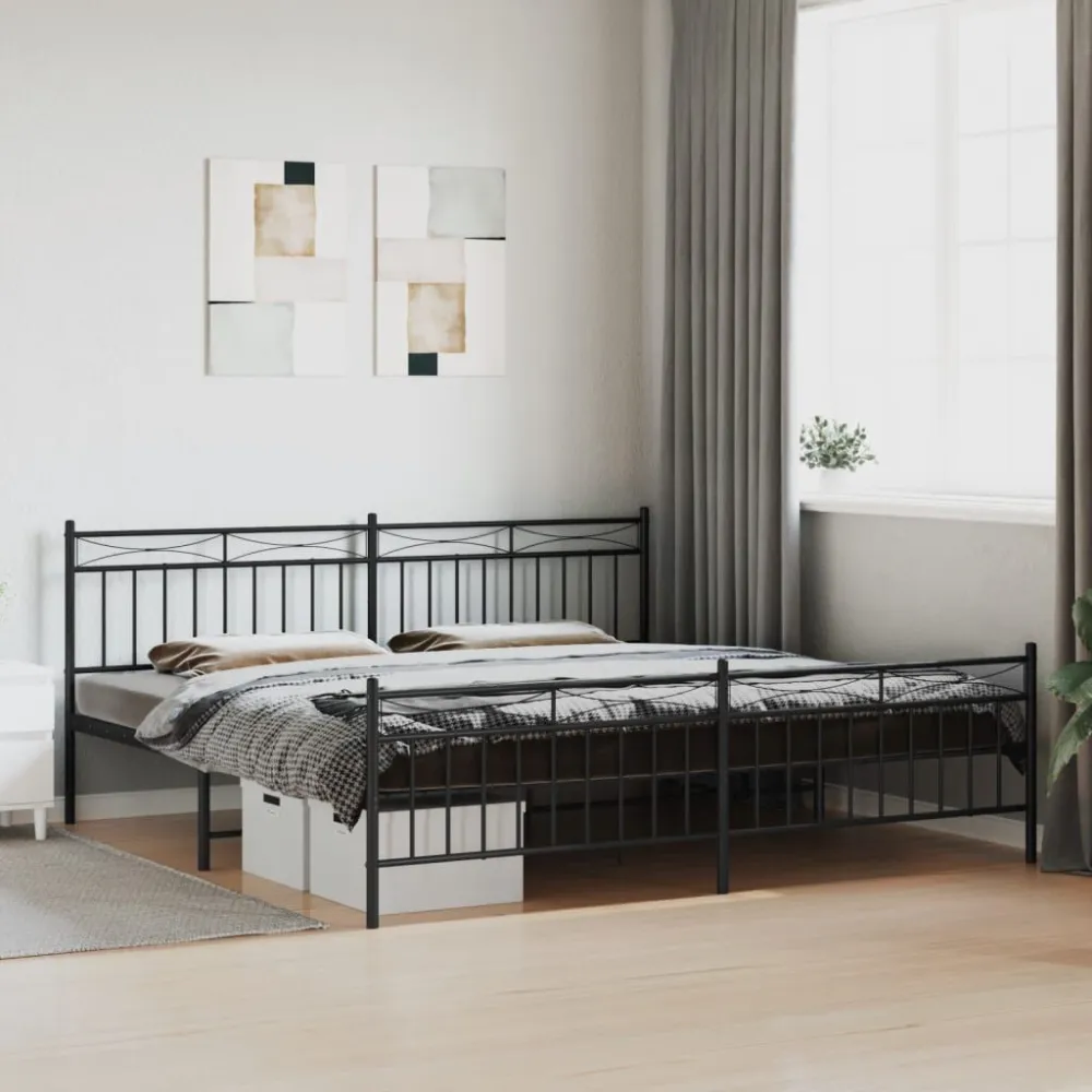 Bedframe met hoofd- en voeteneinde metaal zwart 200x200 cm
