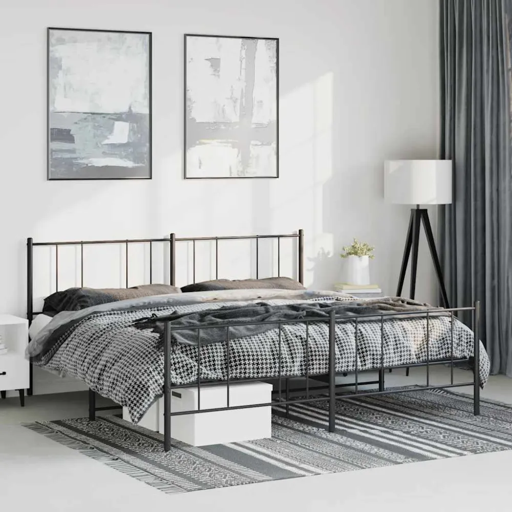 Bedframe met hoofd- en voeteneinde metaal zwart 183x213 cm