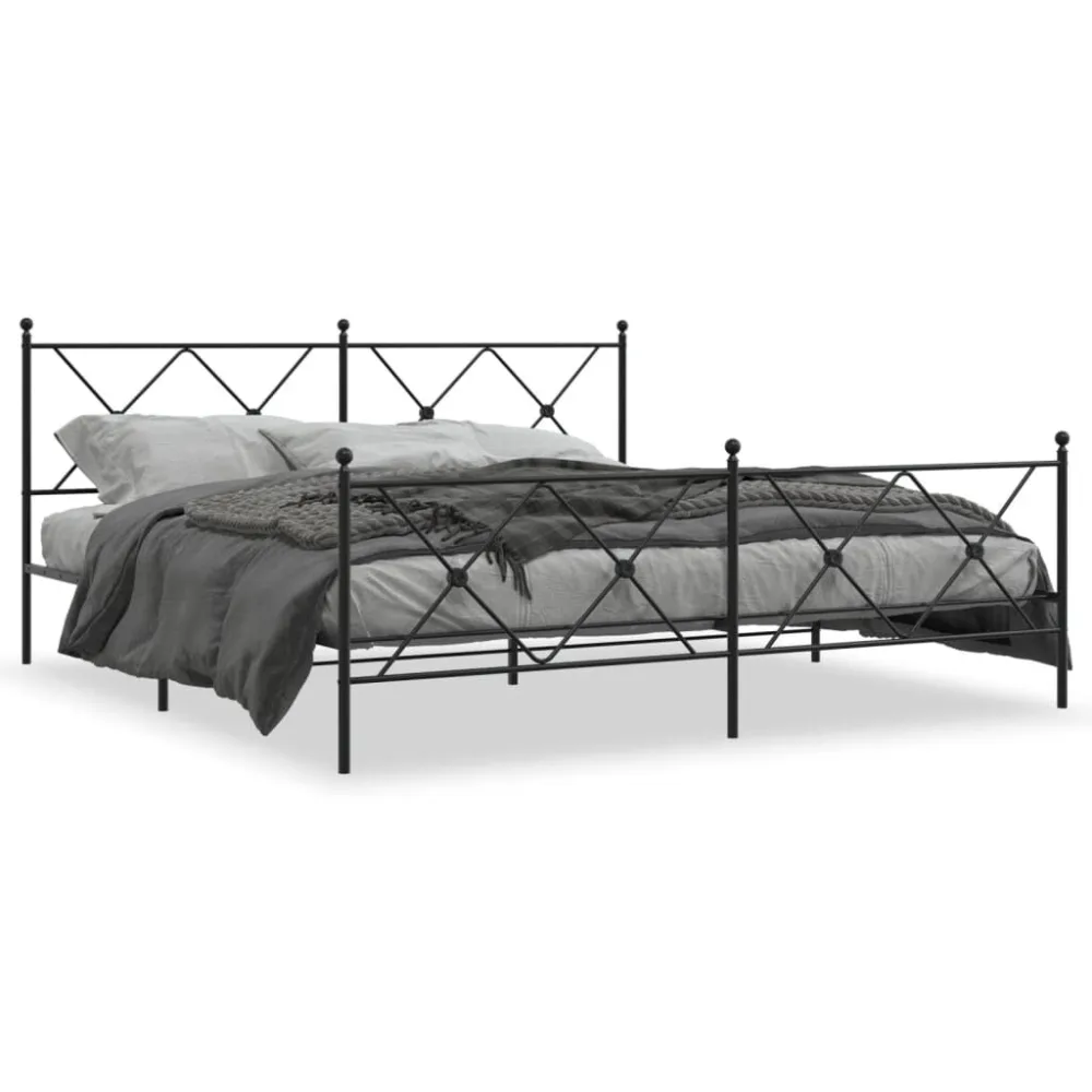 Bedframe met hoofd- en voeteneinde metaal zwart 183x213 cm