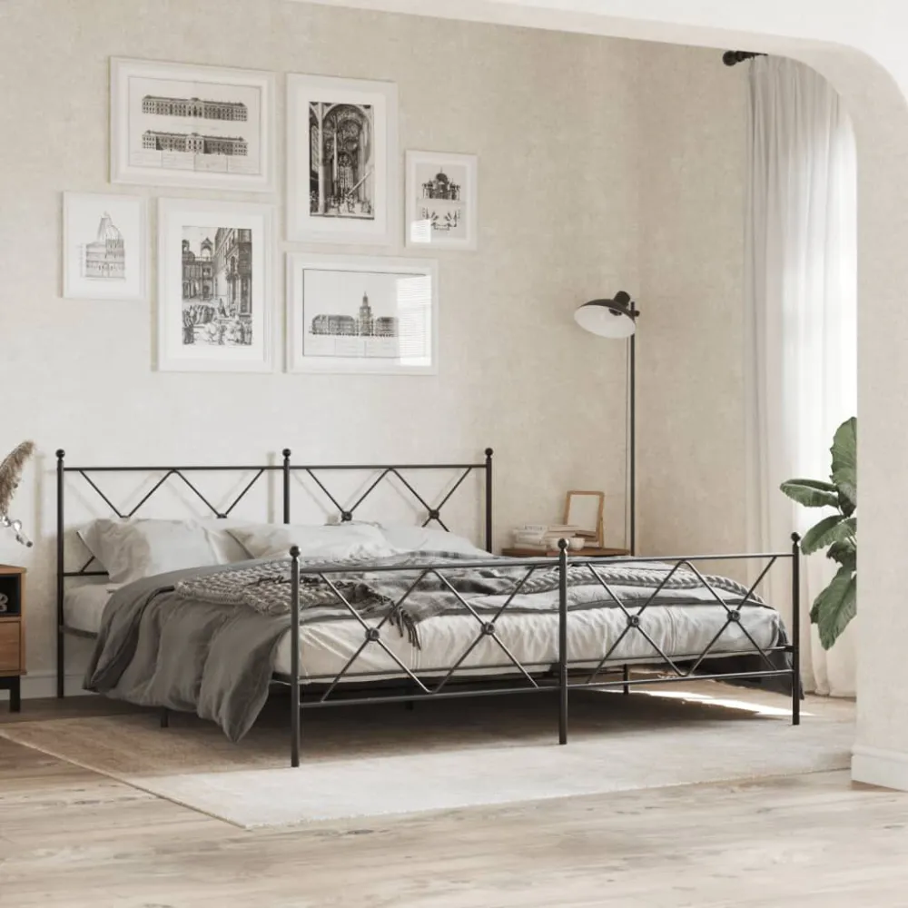 Bedframe met hoofd- en voeteneinde metaal zwart 183x213 cm