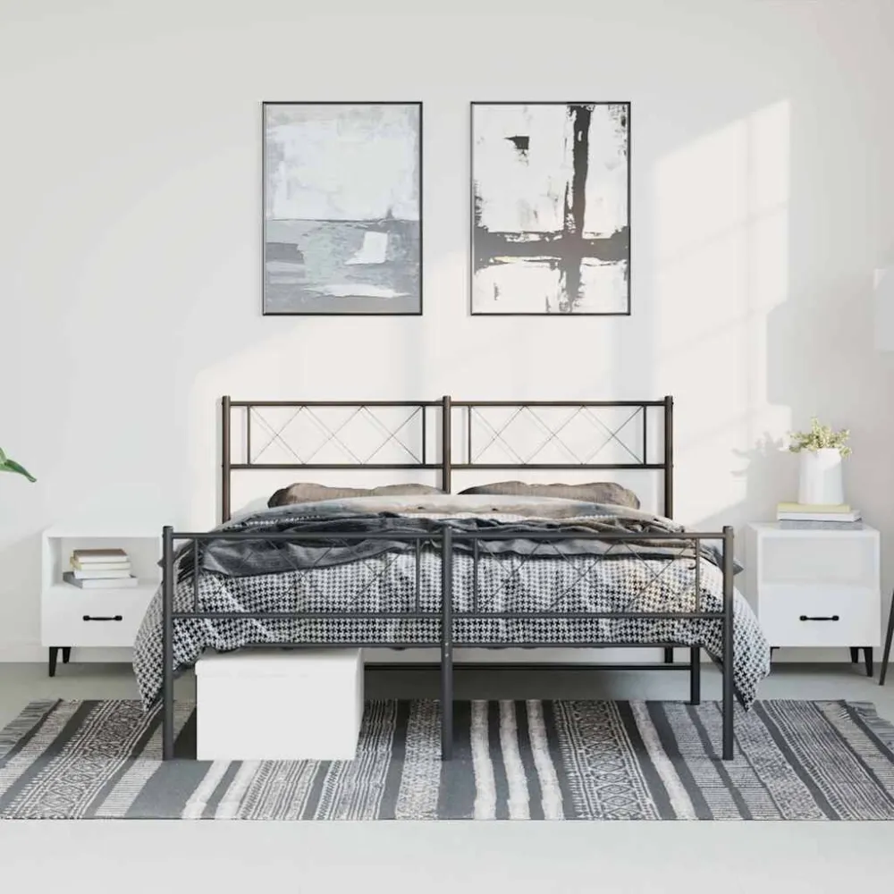 Bedframe met hoofd- en voeteneinde metaal zwart 135x190 cm