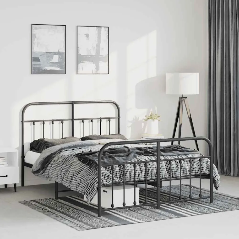 Bedframe met hoofd- en voeteneinde metaal zwart 135x190 cm