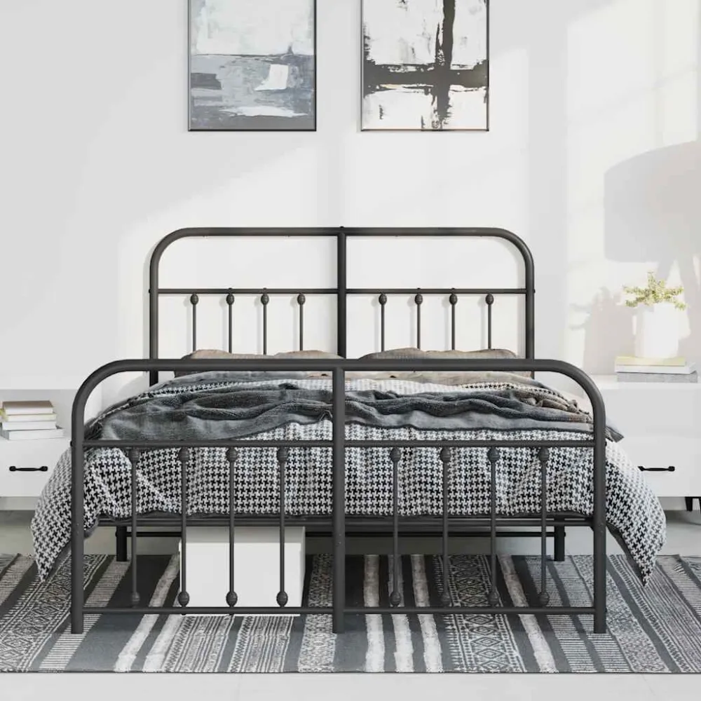 Bedframe met hoofd- en voeteneinde metaal zwart 135x190 cm