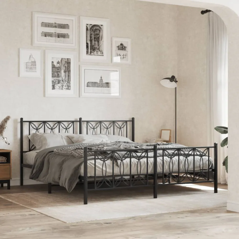 Bedframe met hoofd- en voeteneinde metaal zwart 183x213 cm
