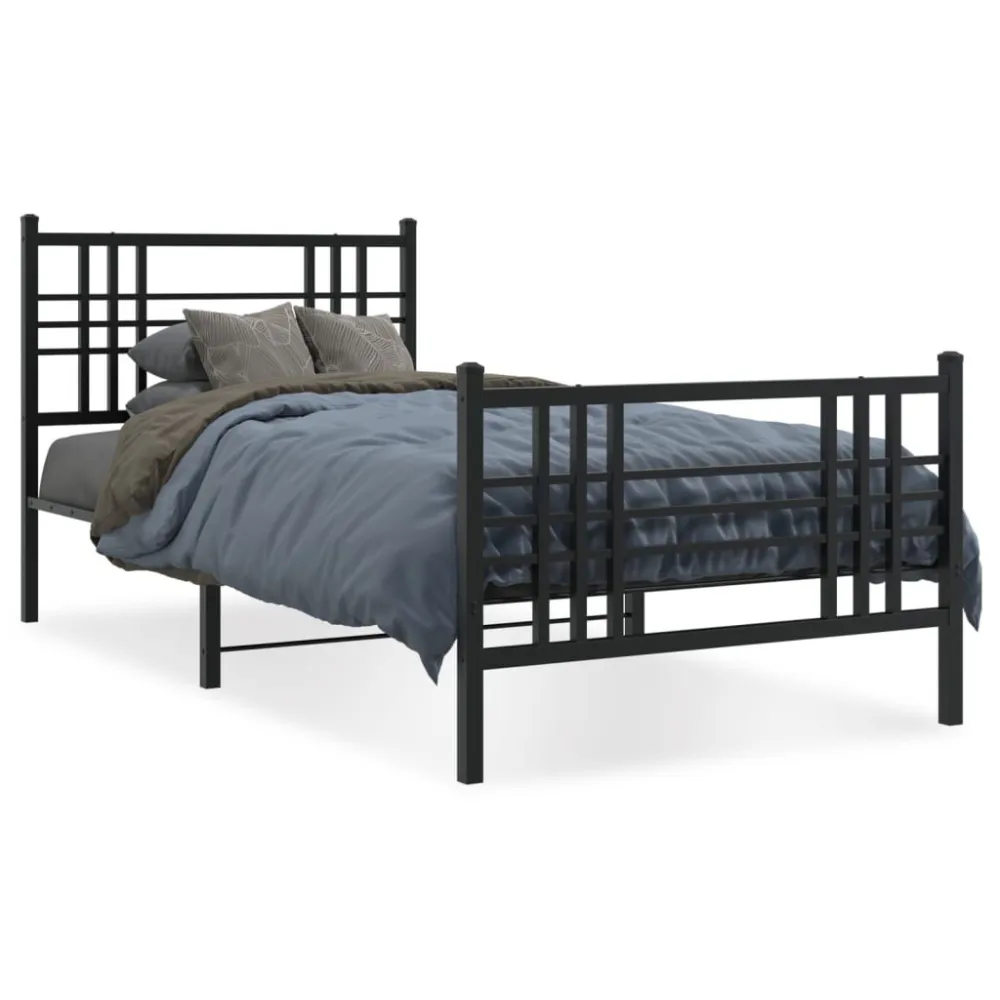 Bedframe met hoofd- en voeteneinde metaal zwart 107x203 cm