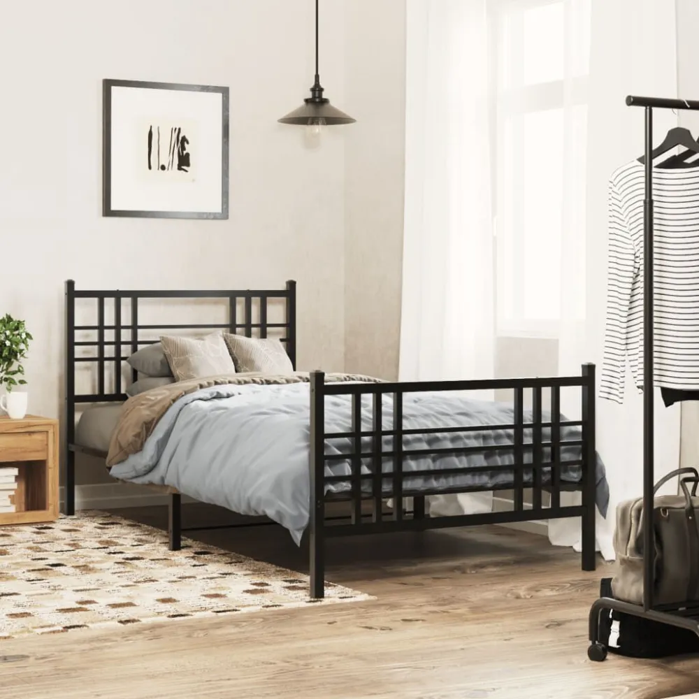 Bedframe met hoofd- en voeteneinde metaal zwart 107x203 cm