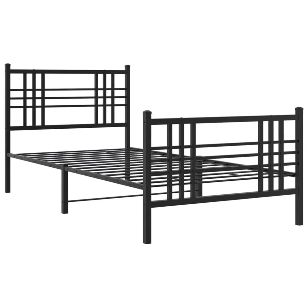 Bedframe met hoofd- en voeteneinde metaal zwart 107x203 cm