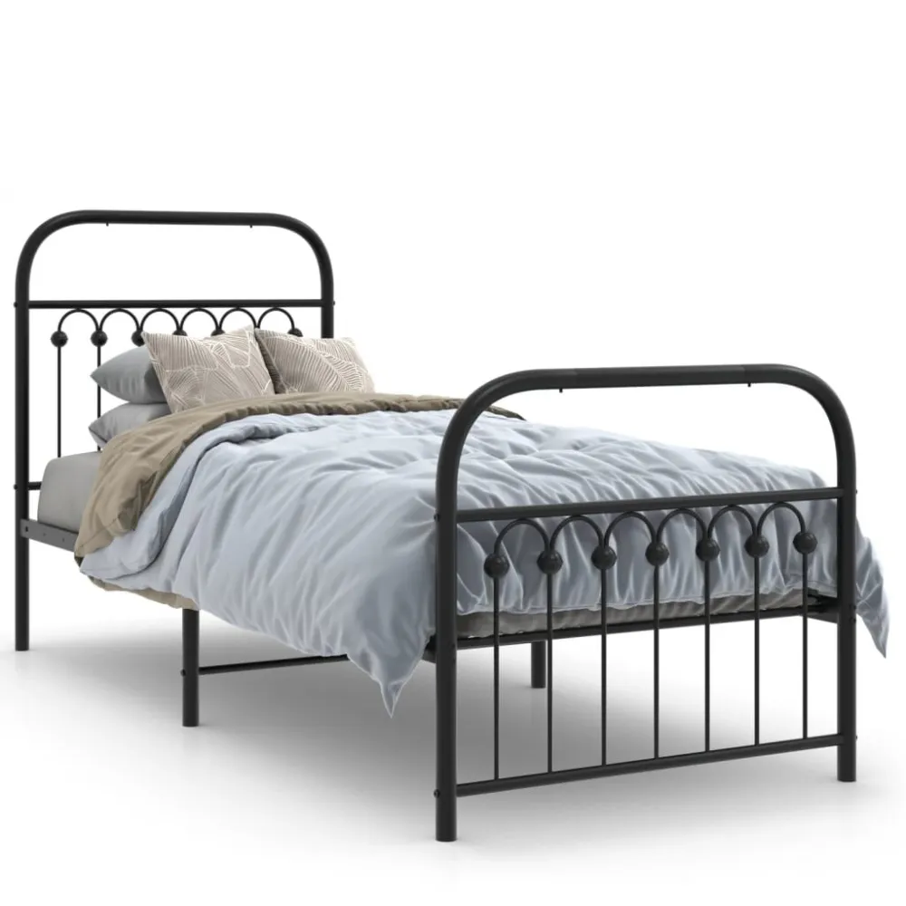 Bedframe met hoofd- en voeteneinde metaal zwart 80x200 cm