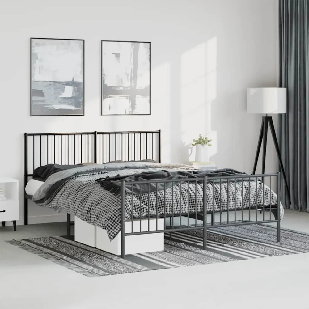 Bedframe met hoofd- en voeteneinde metaal zwart 150x200 cm