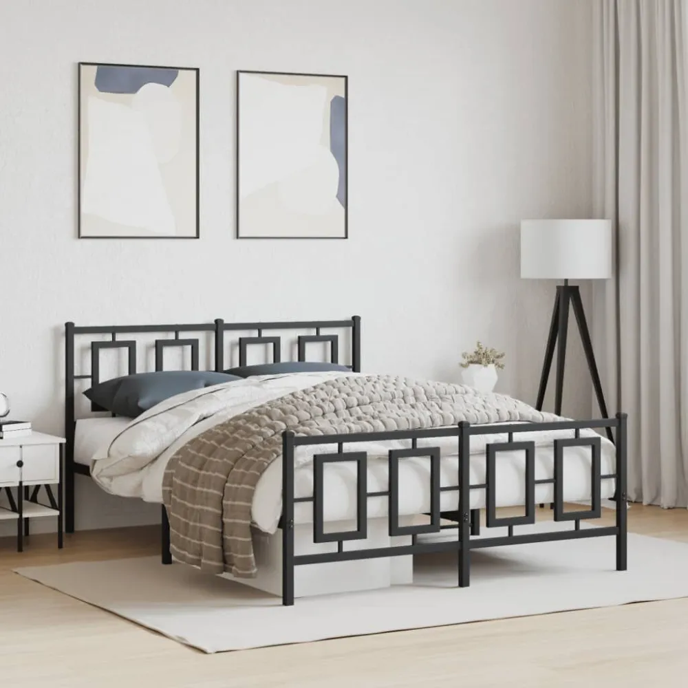 Bedframe met hoofd- en voeteneinde metaal zwart 140x190 cm