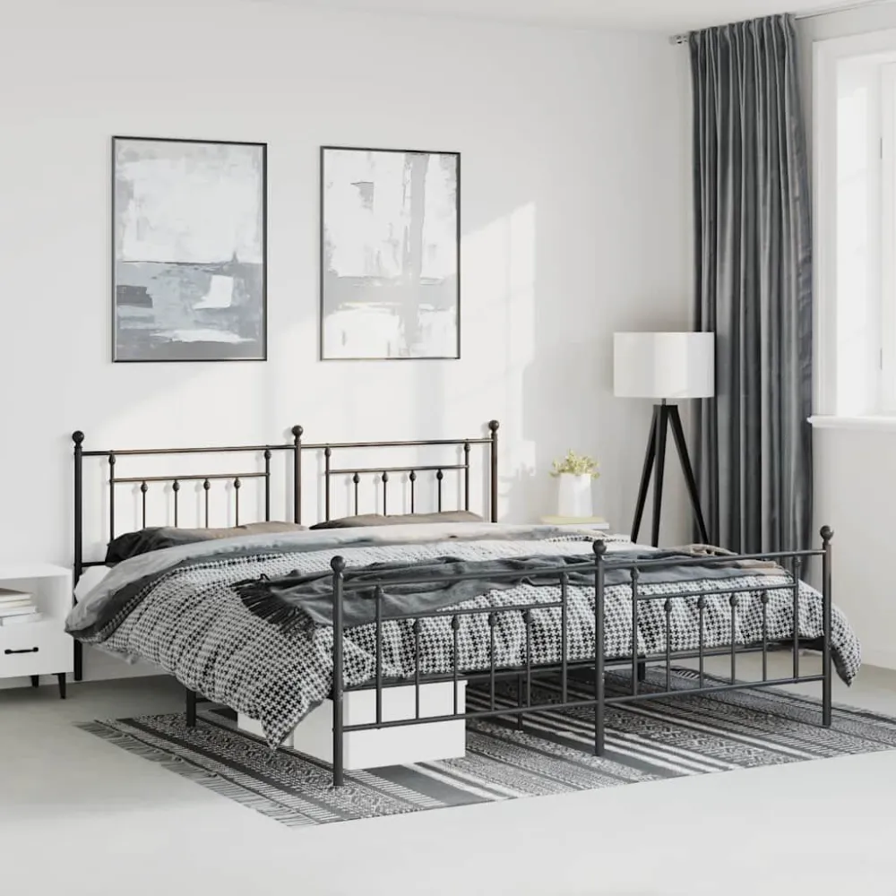 Bedframe met hoofd- en voeteneinde metaal zwart 193x203 cm