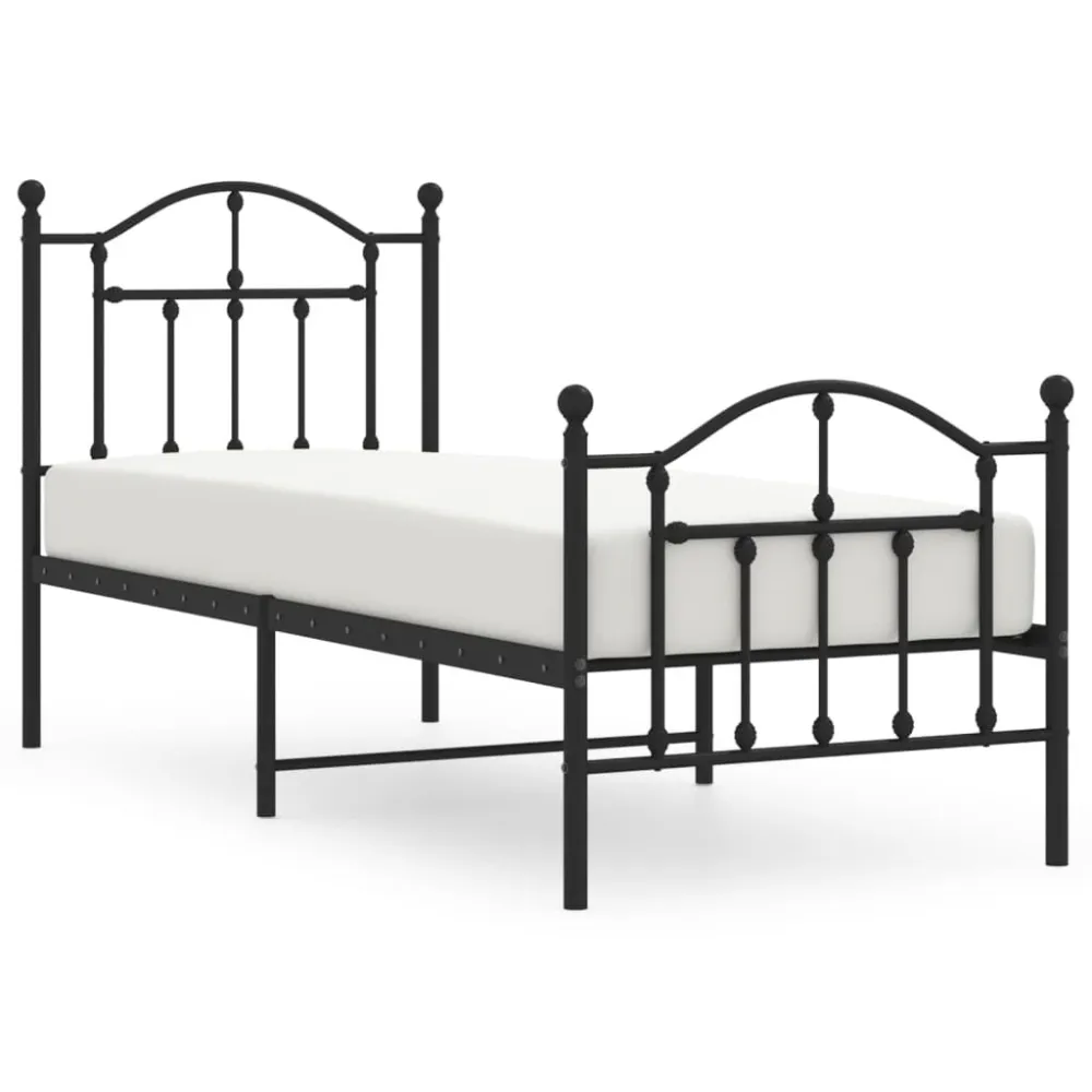 Bedframe met hoofd- en voeteneinde metaal zwart 75x190 cm